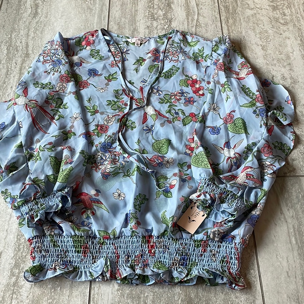 Nanette Lepore Large blue long sleeves blouse all over print for women